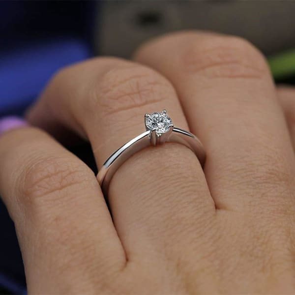 White Gold Engagement Ring with Solitaire 0.25ct Round Diamond ENG-2500, Ring on a finger