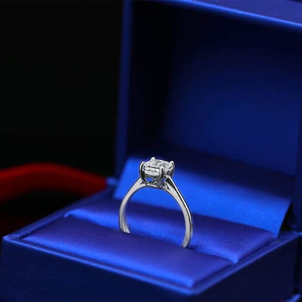 White Gold Engagement Ring with Solitaire 1.01ct Princess Cut Diamond Eng-12500, Ring in packing