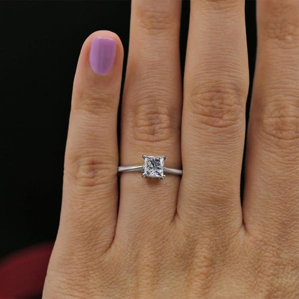 White Gold Engagement Ring with Solitaire 1.01ct Princess Cut Diamond Eng-12500, Ring on a finger
