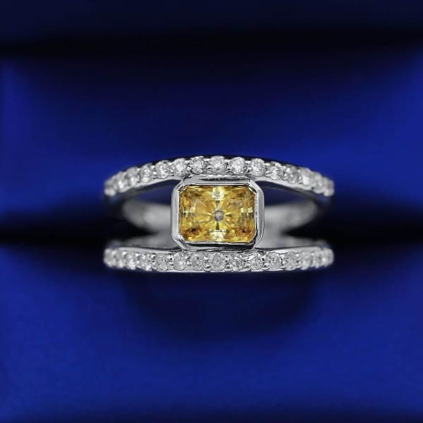 White Gold Fashion ring with center 2.00 ct Yellow Sapphire and side Diamonds ring RN-17386, Full face