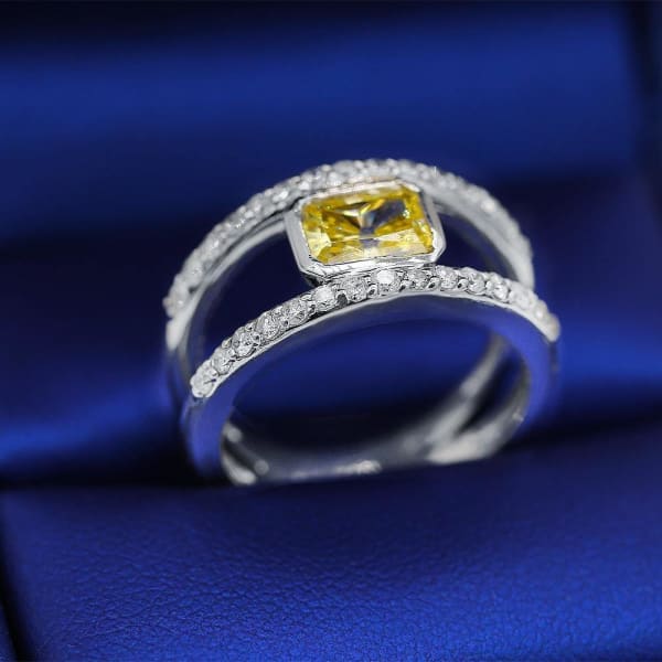 White Gold Fashion ring with center 2.00 ct Yellow Sapphire and side Diamonds ring RN-17386,, Ring in packing