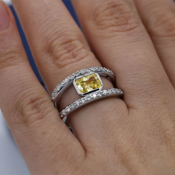 White Gold Fashion ring with center 2.00 ct Yellow Sapphire and side Diamonds ring RN-17386, Ring on a finger