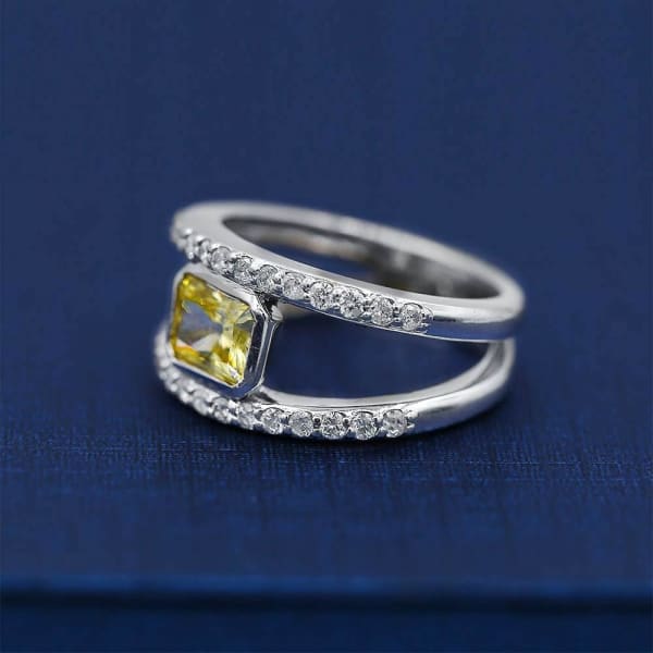 White Gold Fashion ring with center 2.00 ct Yellow Sapphire and side Diamonds ring RN-17386, Right