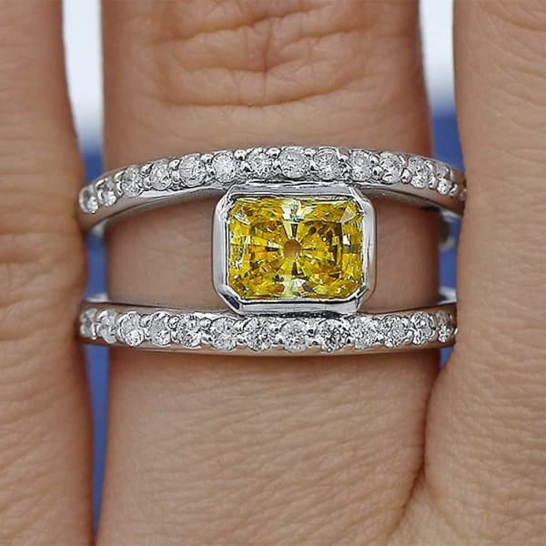 White Gold Fashion ring with center 2.00 ct Yellow Sapphire and side Diamonds ring RN-17386