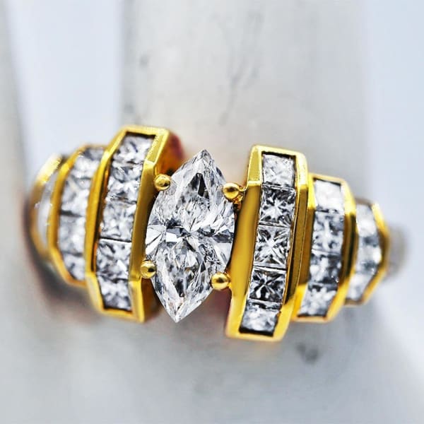 Yellow Gold Fashion Diamond Ring with center 1.00 ct Marquise Diamond 172500