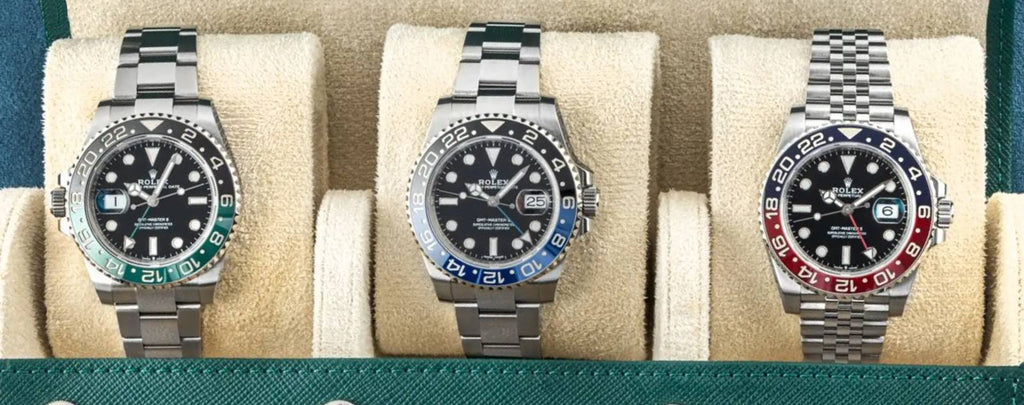 Close-up of Rolex GMT-Master II crown being used to set the GMT hand
