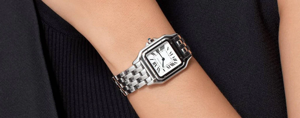 A close-up image of a Cartier Panthère watch
