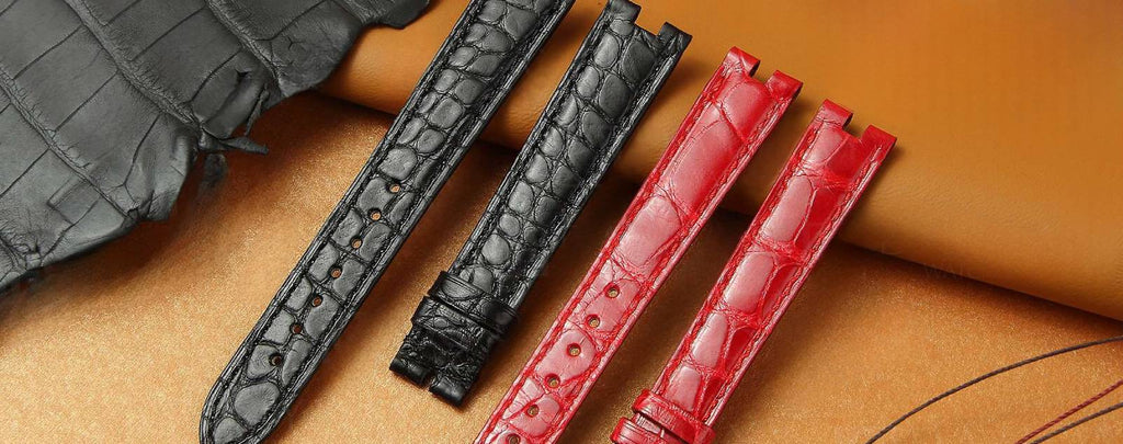A collection of Cartier watches showcasing different strap materials like stainless steel, alligator leather, and exotic leather.