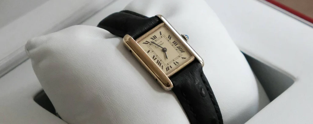 A classic Cartier Tank watch, known for its timeless design