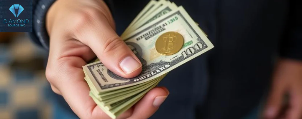 Hand holding cash received from a successful local gold sale