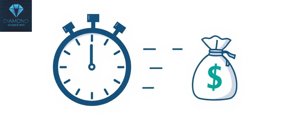 A stylized icon of a clock accelerating towards a money bag, representing the quick financial solutions offered by pawn shops.