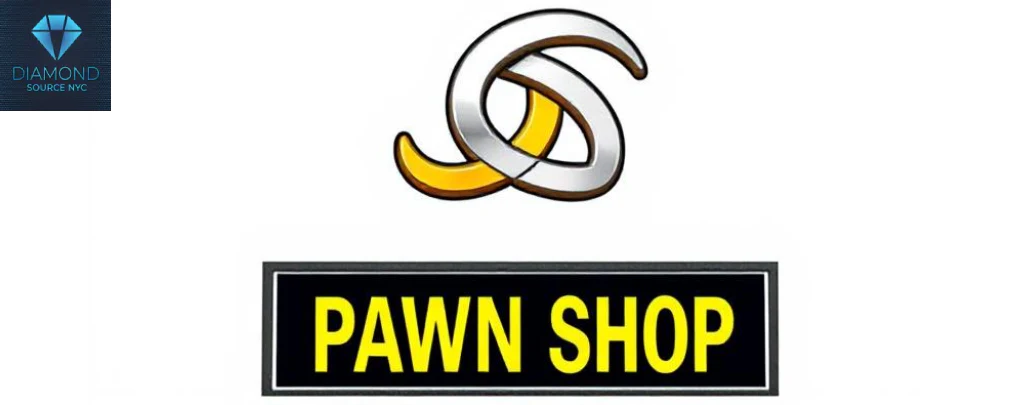 A stylized logo with intertwined gold and silver symbols above a generic pawn shop sign, representing their core business.