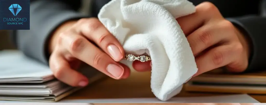 Jeweler inspecting a diamond ring with a loupe to evaluate its quality.