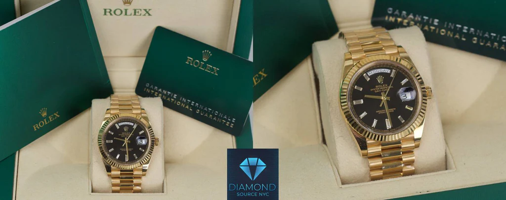A watch dealer appraising a Rolex for a customer at their shop.