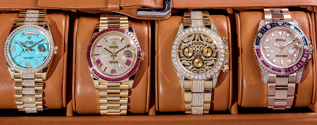 Close-up of a two-tone Rolex watch.