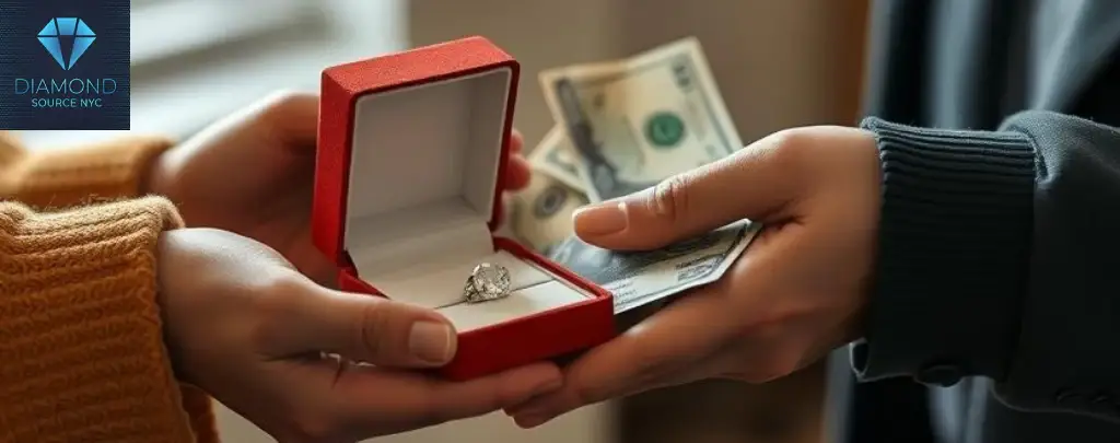 Person selling jewelry for cash at a jewelry store.